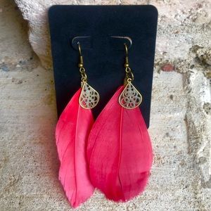 New Boho Red Feather Earrings